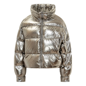 Michael Kors Metallic Puffer Jacket Silver Tone