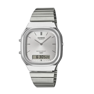 Casio Vintage AQ-240E-7A Silver Dial Analog Digital Stainless Steel Watch with Dual Time D420