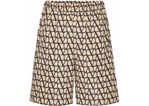 Valentino Allover Logo Silk Bermuda Beige/Black