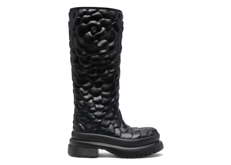 Valentino Garavani Atelier Floral-Embossed Mid-Calf Rain Boots Black (Women's)