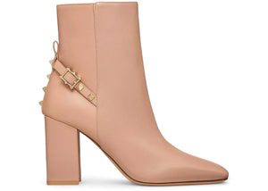 Valentino Rockstud Leather Block Heel Booties Rose (Women's)
