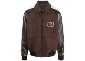 Valentino Tweed-Panel Bomber Jacket Brown