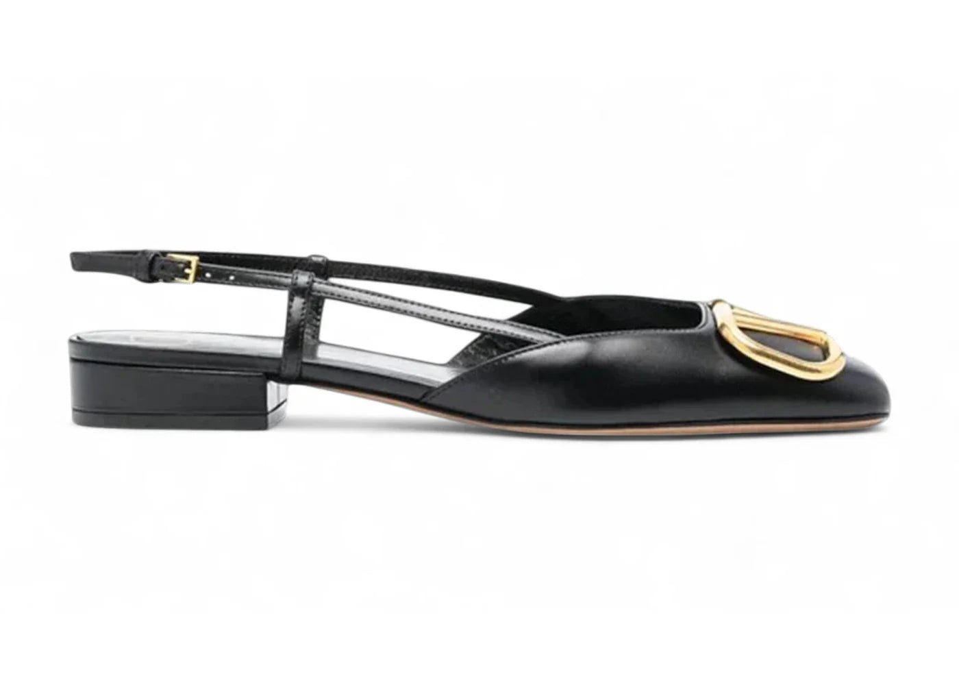 Valentino V Logo Calfskin Leather Slingback Flat Black (Women's)