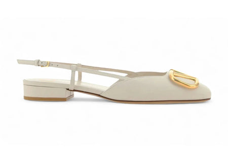 Valentino V Logo Calfskin Leather Slingback Flat Ivory (Women's)