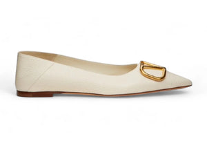 Valentino V Logo Signature Ballerina Flat Ivory (Women's)