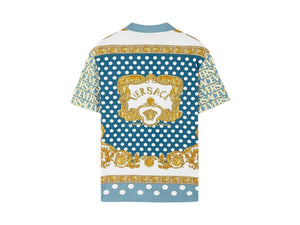 Versace All Over Logo Pique Polo Shirt Blue Multi