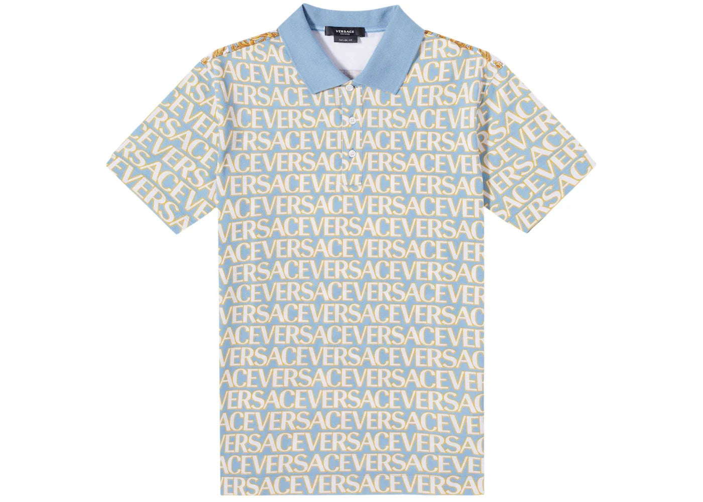 Versace All Over Logo Pique Polo Shirt Blue Multi