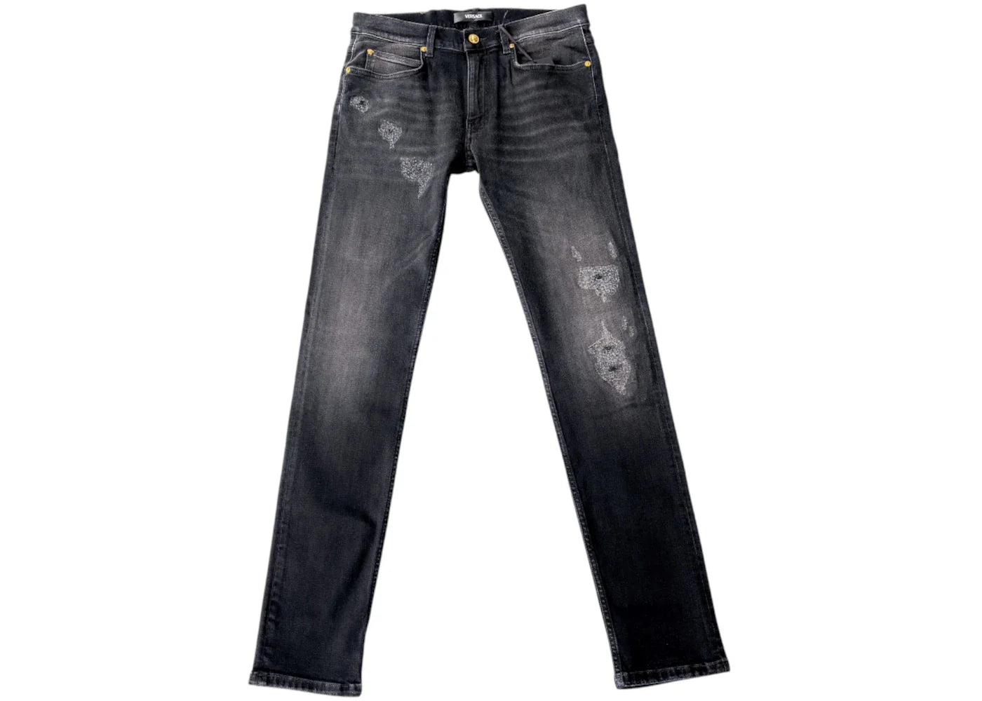 Versace Stretch Embroidered Logo Jeans Black