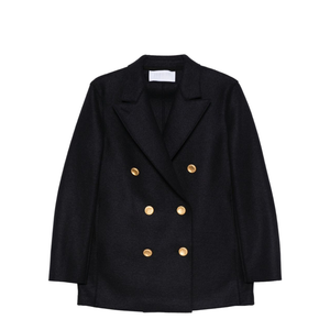 Navy Blue Gold-Button Double-Breasted Coat