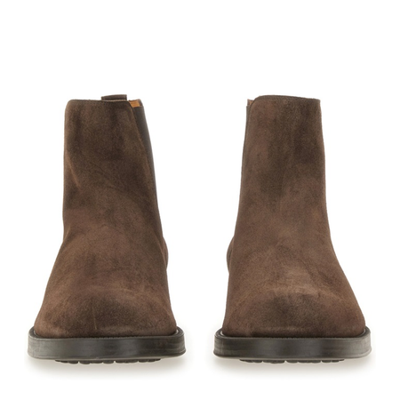 Coffee Brown Elasticated Side Panels Low Stacked Heel Round Toe
