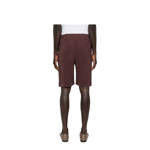 Brown Pleated Design Straight Hem Elasticated Waistband