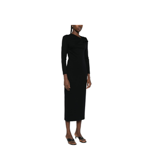 Long Dress with Gathering Detail in Stretch Milano Stitch
