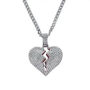BROKEN HEART ICED OUT PENDANT (SILVER)