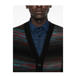 Black V-neck Sweater with Horizontal Stripes