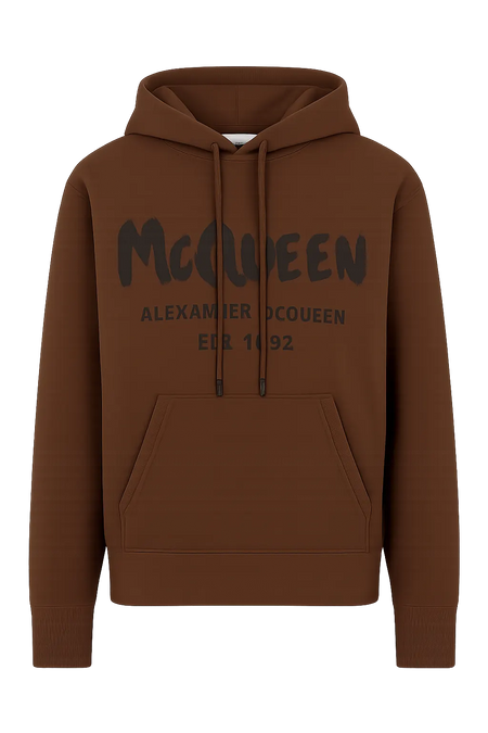 Alexander McQueen Brown Hoodie with Watercolor Graffiti print