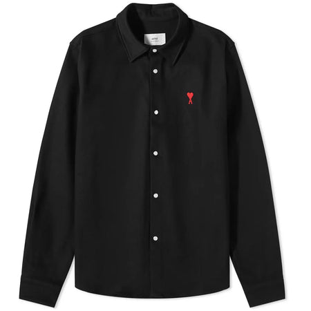 AMI Paris Ami De Coeur Button Down Cotton Shirt Black