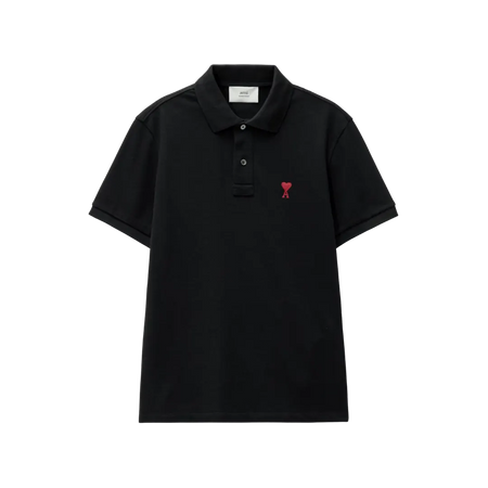 AMI PARIS Organic Cotton Regular Fit Polo T-Shirt (Black)