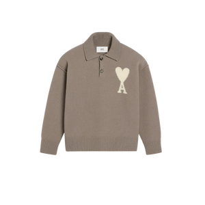 AMI Paris  TAUPE WOOL AMI DE COEUR POLO