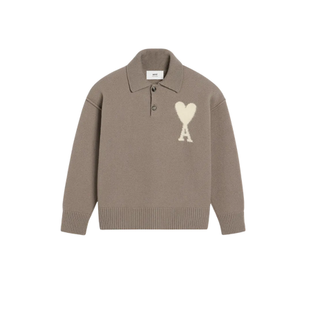 AMI Paris  TAUPE WOOL AMI DE COEUR POLO