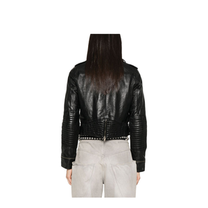 Shiny Black Sheepskin Biker Jacket with Sturdy Zip