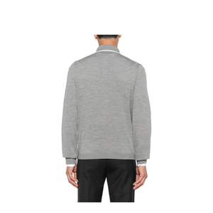 Fine Wool Knit Polo Shirt with Intarsia