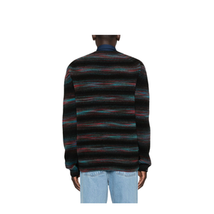 Black V-neck Sweater with Horizontal Stripes