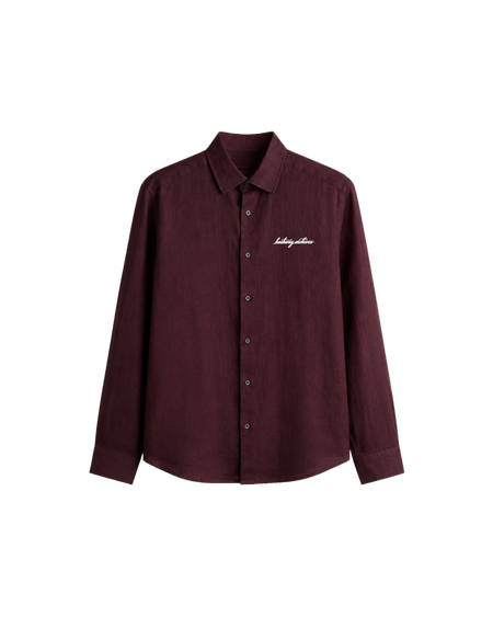 HASHWAY ARCHIVES LINEN EMBROIDERED SHIRT - DARK BURGANDY