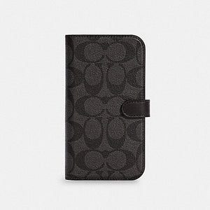 Coach Iphone 16 Pro Max Folio In Signature Canvas Charcoal