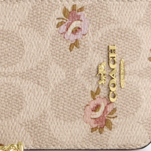Coach Zip Card Case In Signature Canvas With Floral Print Gold Sand Multi