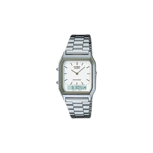 Casio Vintage AQ-230A-7DMQ Quartz White Dial Analog Stainless Steel Watch