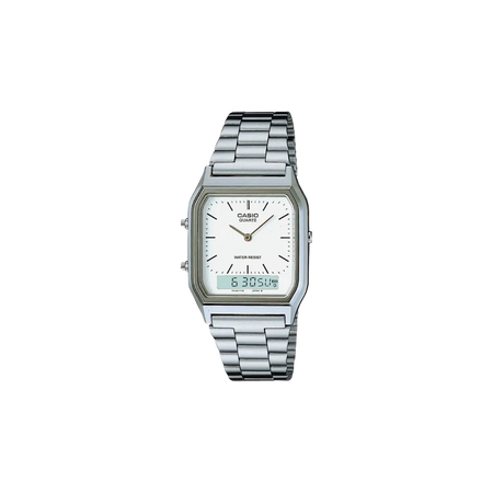 Casio Vintage AQ-230A-7DMQ Quartz White Dial Analog Stainless Steel Watch