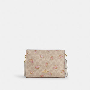 Coach Slim Crossbody Bag In Signature Canvas With Floral Print Gold-Sand Multi