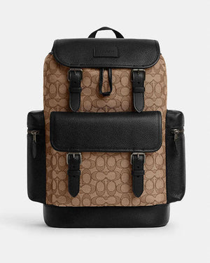 Coach Sprint Backpack In Signature Jacquard Signature Jacquard-Qb-Tan-Black