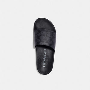 Women's Coach Udele Sport Slide In Signature Canvas Charcoal Black