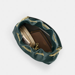 Coach Evelyn Shoulder Bag Gold Dark Teal