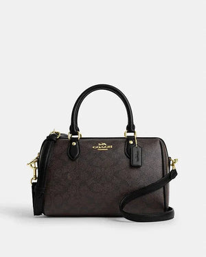 Coach Rowan Satchel Bag In Signature Canvas Signature Canvas-Gold-Walnut-Black