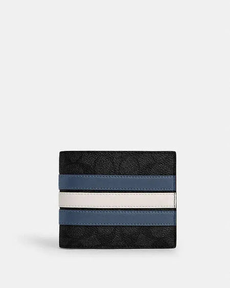 Coach 3 In 1 Wallet In Signature Canvas With Varsity Stripe Signature Canvas-Charcoal-Denim-Chalk