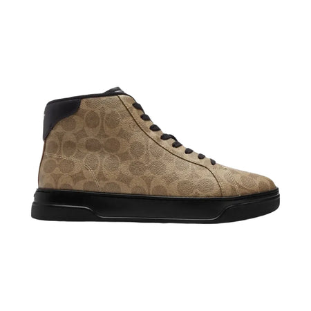 Coach Men's High Line High Top Sneaker In Signature Canvas Khaki Black