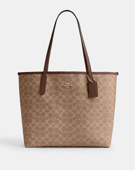 Coach City Tote Bag In Signature Canvas Signature Canvas-Gold-Tan-Brown