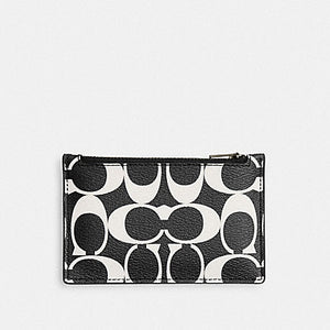 Coach Card Case With Money Clip In Signature Canvas Signature Canvas-Gunmetal-Charcoal-Black