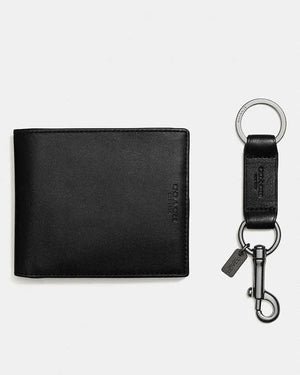 Coach Boxed 3 In 1 Wallet Gift Set Pebbled Leather-Black