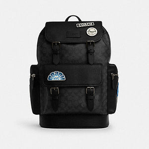 Coach Sprint Backpack In Signature Canvas With Patches Gunmetal Charcoal Multi