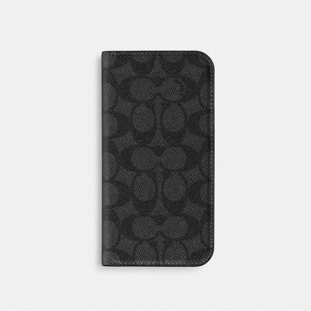 Coach Iphone 16 Pro Max Folio In Signature Canvas Charcoal