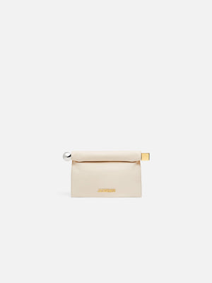 Jacquemus The Small Rond CarreClutch Nappa Leather Folded Clutch Light Ivory