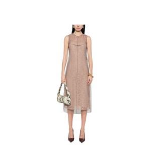 Concealed Rear Hook and Zip Fastening Internal Slip Dress with Tulle Overlay and Rear Slit