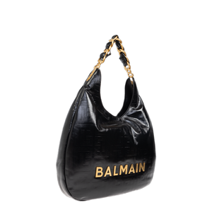 Large Black Calf Leather Bag with Gold Logo
