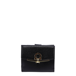Hammered Leather Gold Gancini Compact Wallet