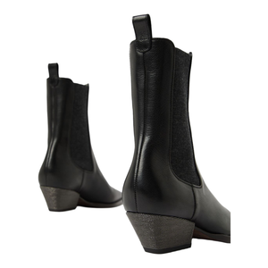 Cuban Heel Leather Boots - Black