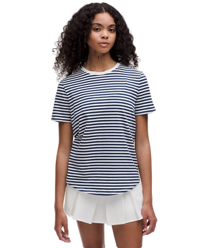 Lululemon Love Curved-Hem Crewneck T-Shirt Narrow Bold Stripe Club Blue White