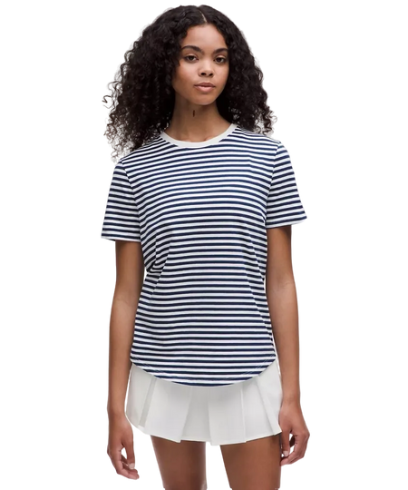 Lululemon Love Curved-Hem Crewneck T-Shirt Narrow Bold Stripe Club Blue White